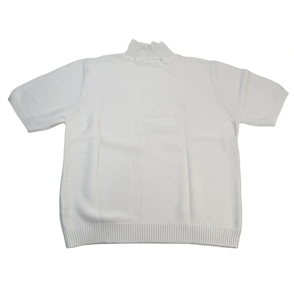 Nordstrom Womens Cream Cotton Textured Mock Neck Short Sleeve Sweater Large